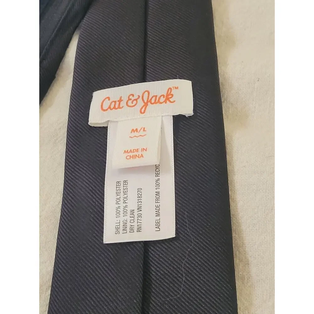 Cat & Jack Boys Black Zip-Up Tie 12” Length 22” Neck Adjustable Pre-Tied
